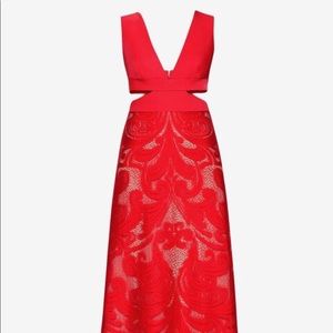 BCBGMAXAZRIA Red Marilyne Cutout Lace Gown Formal